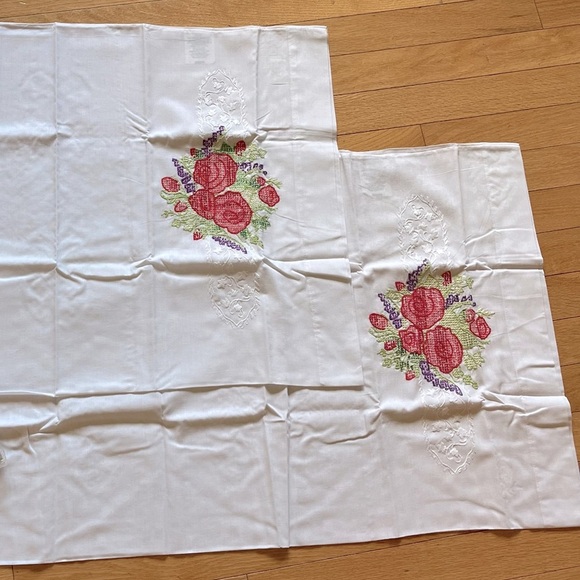 Floral Embroidered pillow cases. 
Hand cross stitched. Cotton/Polyester. New - Picture 1 of 5